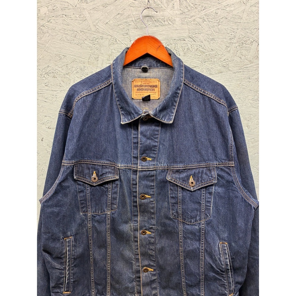 Abercrombie & Fitch Denim Jacket Men's XL Blue Trucker Distressed Vintage - Picture 3 of 12
